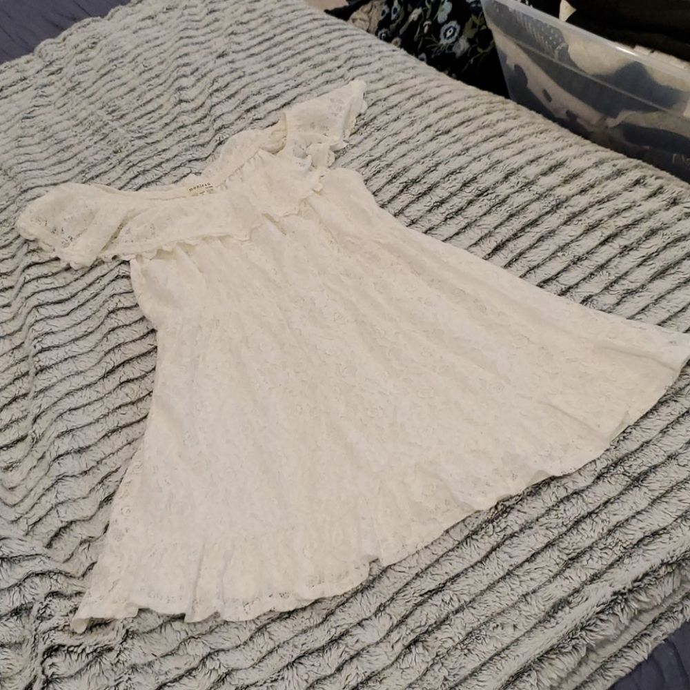 Ivory lace off the shoulder Monteau dress